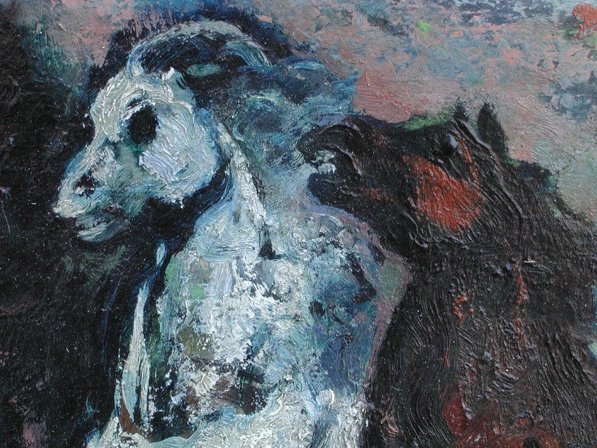 Denis Holeget "the Horses" Oil On Cardboard 22x30-photo-3